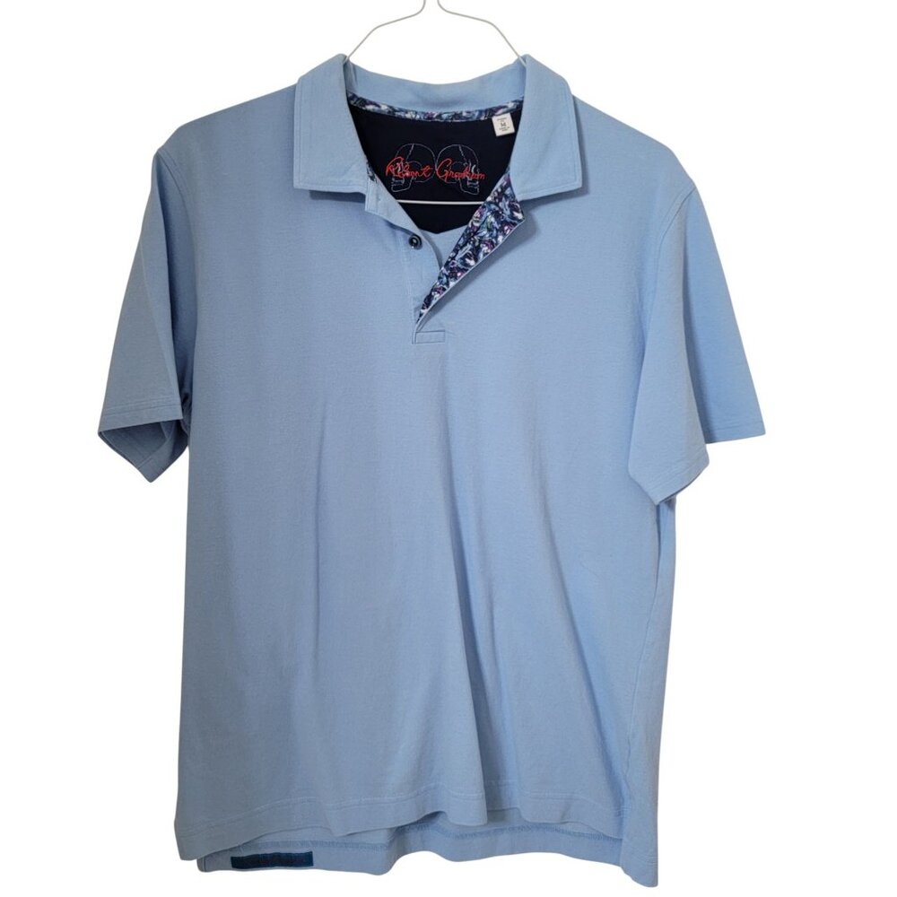Robert Grayam Size M Light Blue Polo Shirt with Contrasting Inner Placket